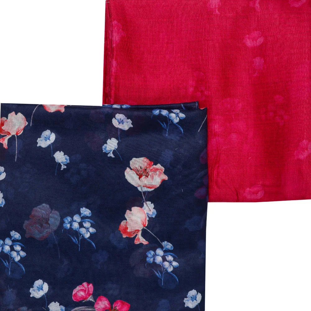Blue Muslin Printed Unstitched Fabric Set (5 Meter Set) - Image 3