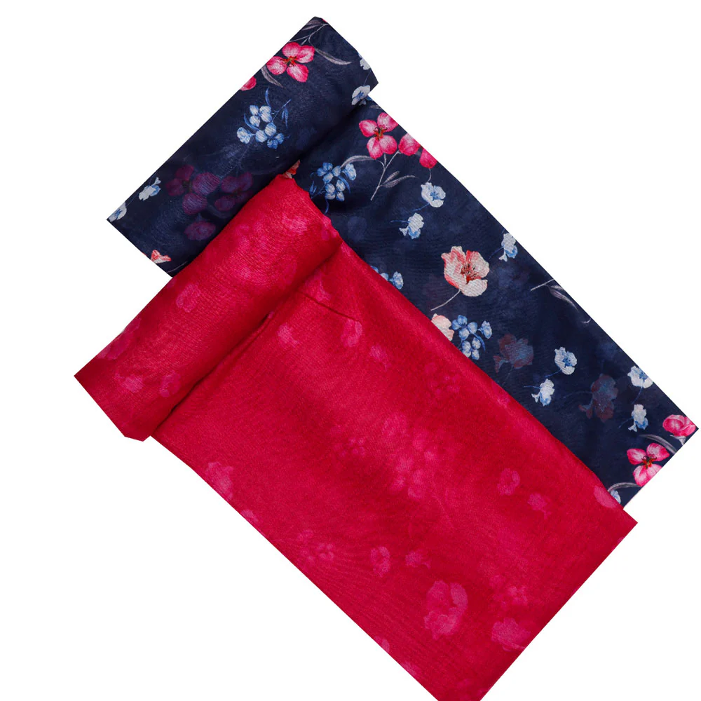 Blue Muslin Printed Unstitched Fabric Set (5 Meter Set) - Image 4