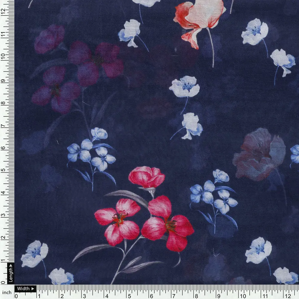 Blue Muslin Printed Unstitched Fabric Set (5 Meter Set) - Image 5