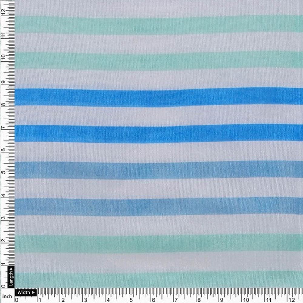 Blue & Sea Green Striped Tusser Silk Fabric for Kurtas - Image 4