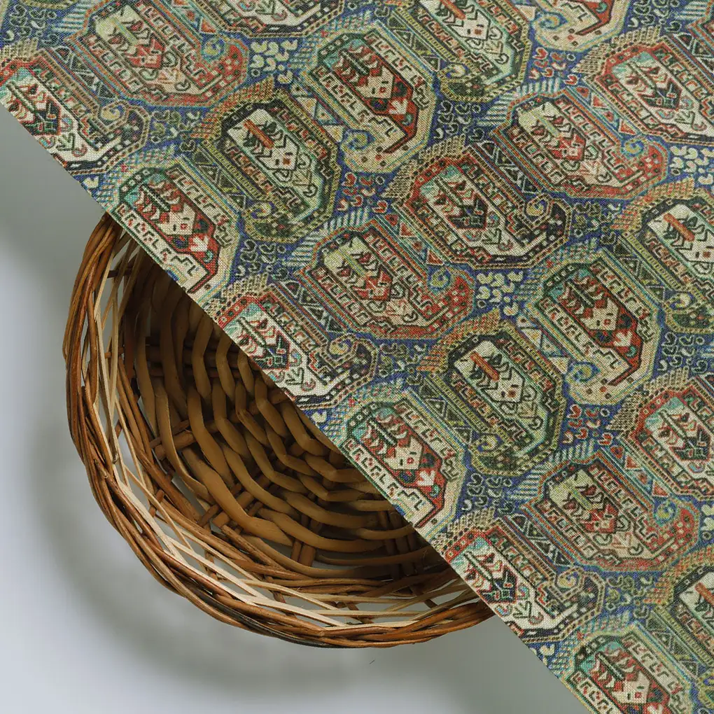 Blue Southwestern Pashmina Printed Fabric - Image 3