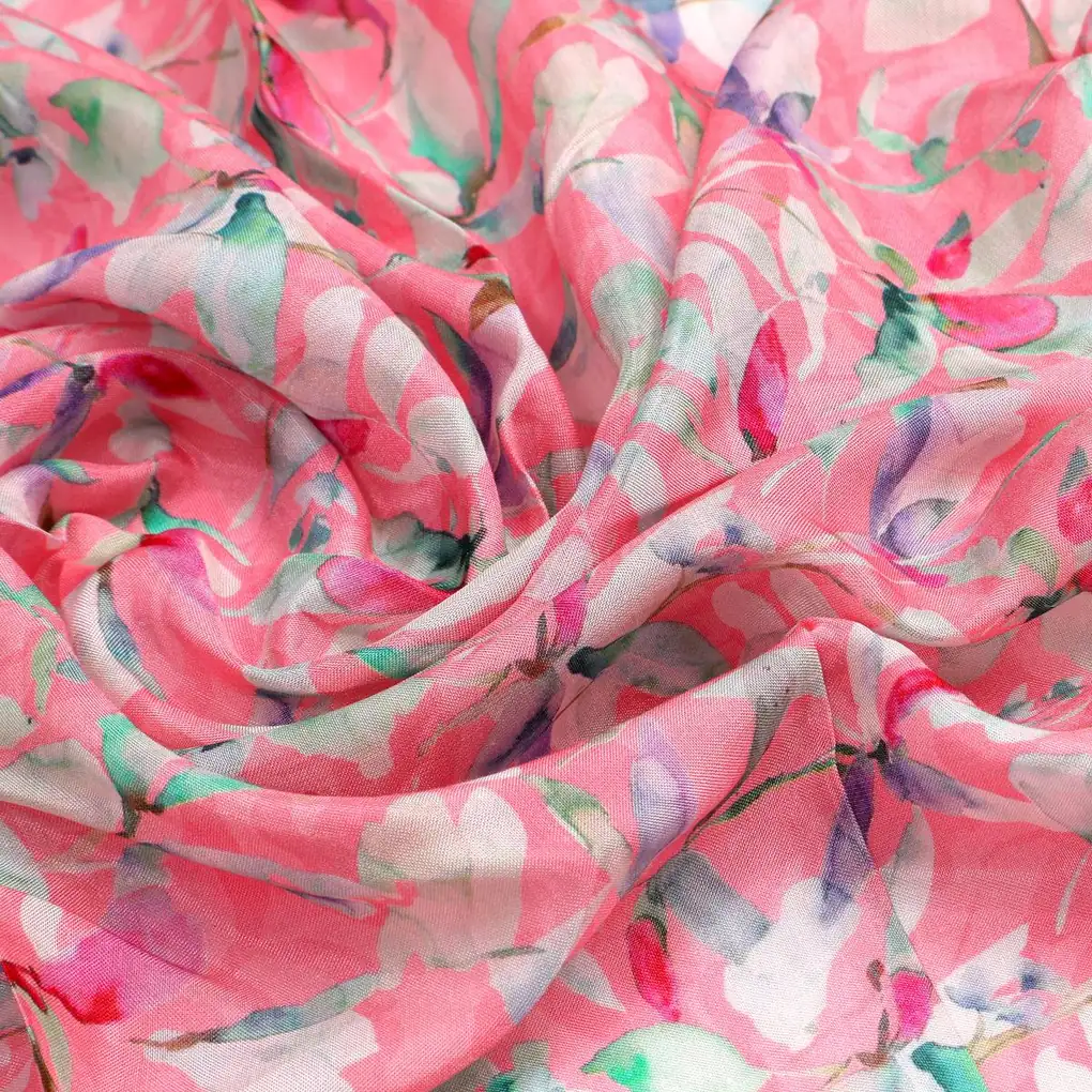 Red Watercolor Pure Muslin Printed Fabric Material - Image 3