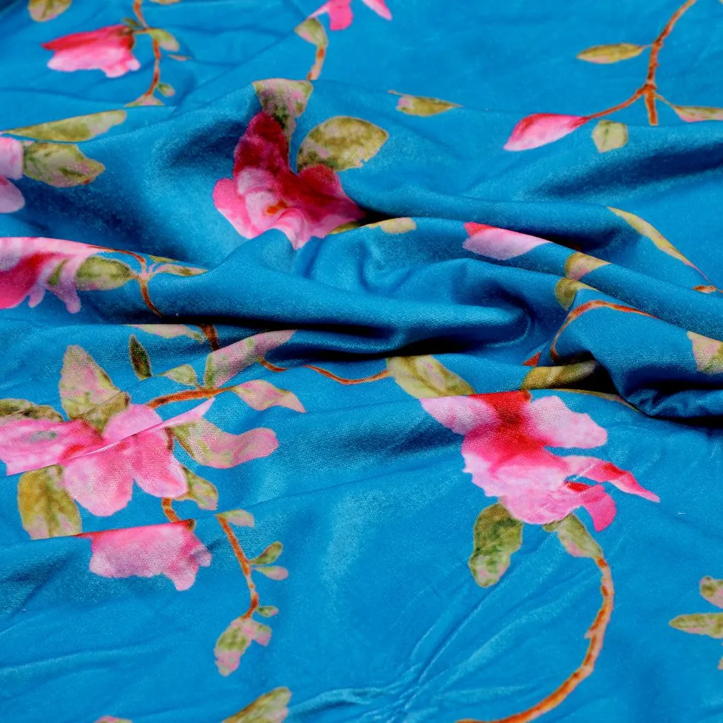 Blue Flower Velvet Printed Fabric - Image 2