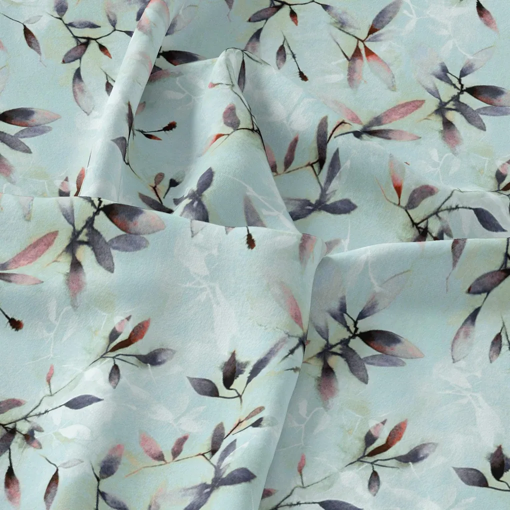 Bluish Thin And Light Leaves Digital Printed Fabric - Image 3