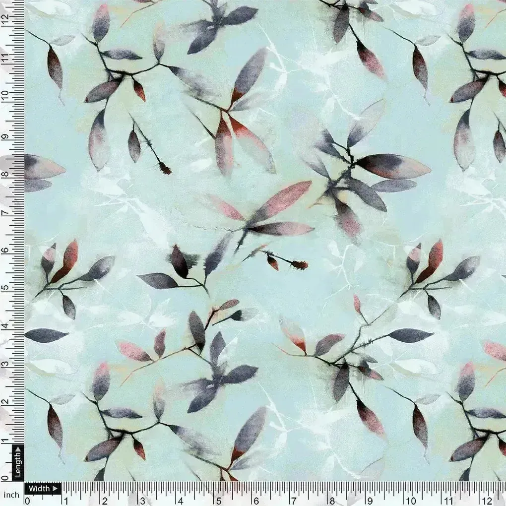 Bluish Thin And Light Leaves Digital Printed Fabric - Kora Silk - Image 4