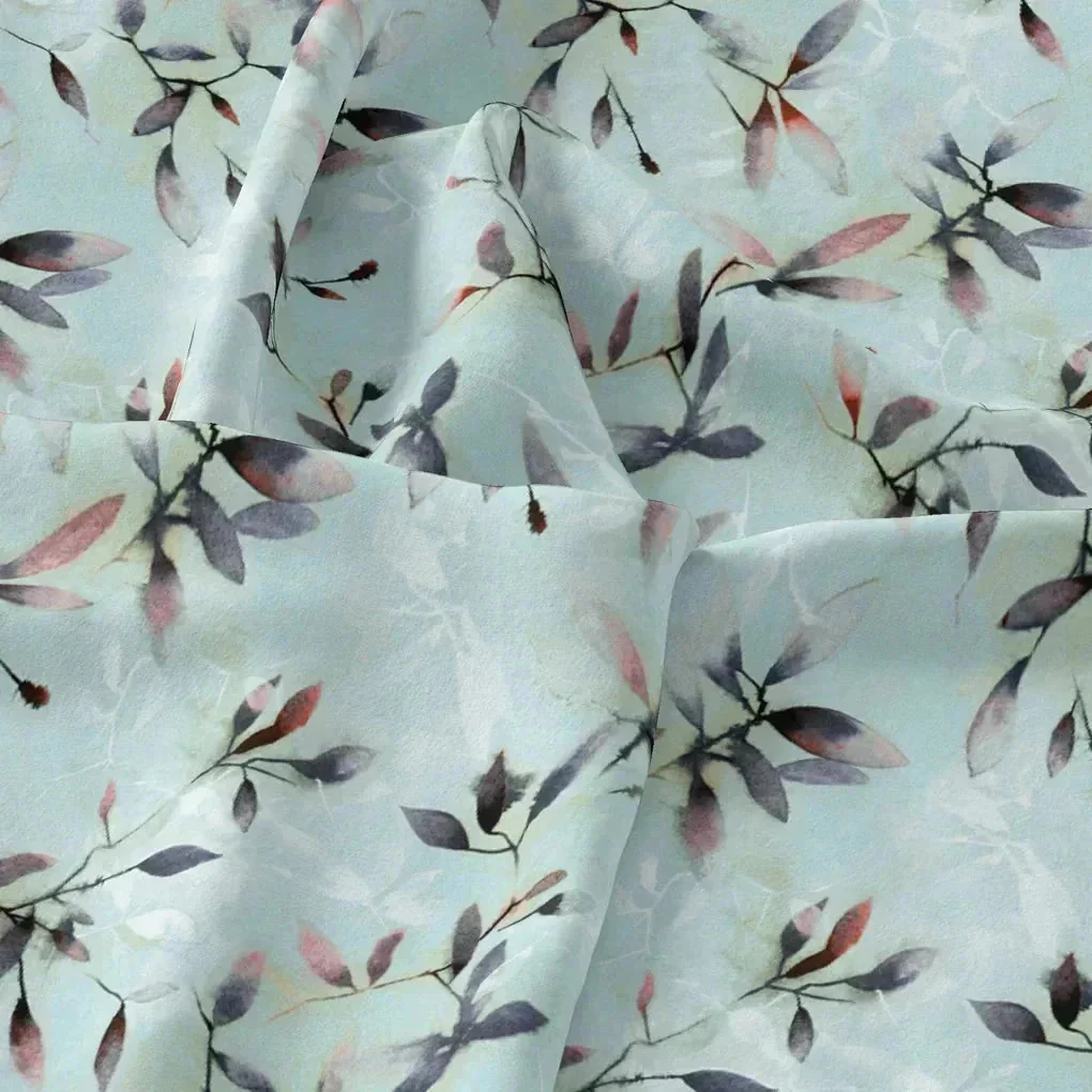 Bluish Thin And Light Leaves Digital Printed Fabric - Pure Cotton - Image 3