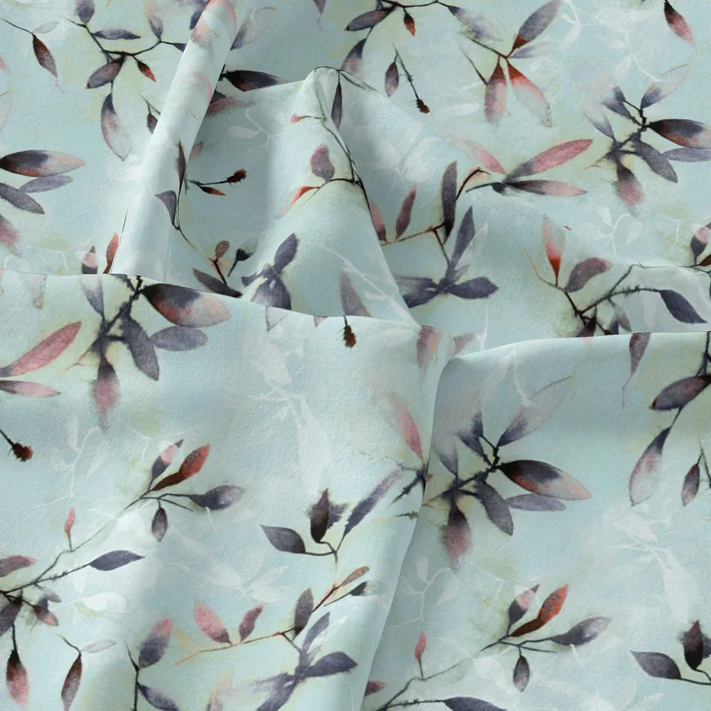 Bluish Thin And Light Leaves Digital Printed Fabric - Rayon - Image 3
