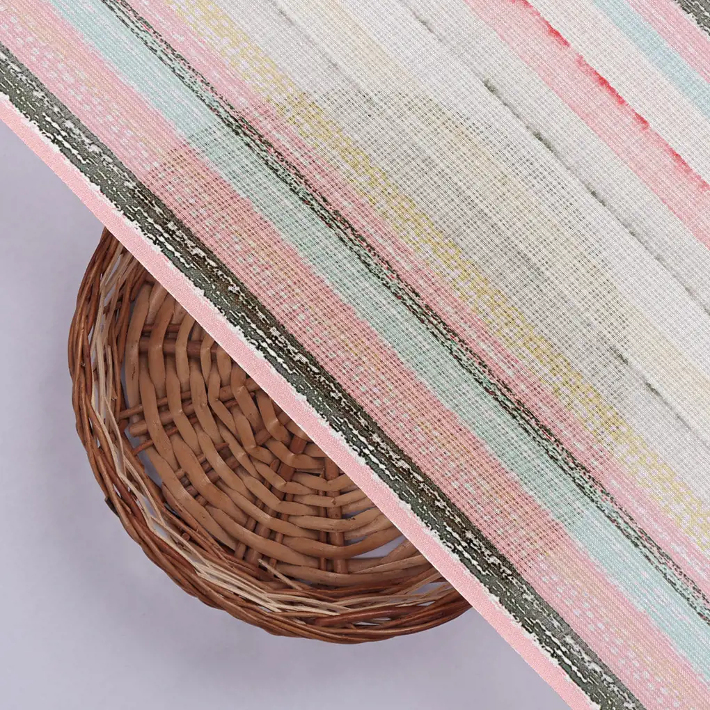 Blurry Strips Kota Doria Digital Printed Fabric Material - Image 2