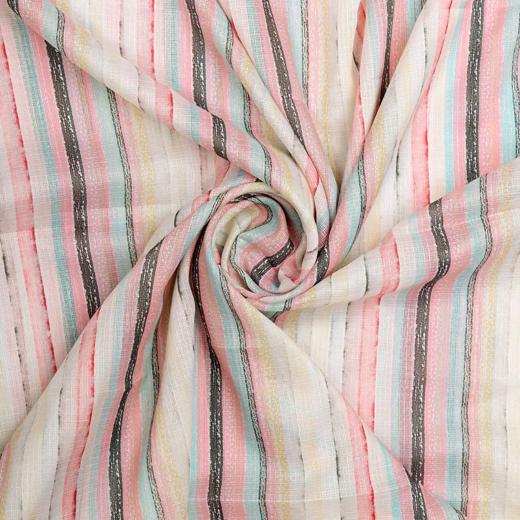 Blurry Strips Kota Doria Digital Printed Fabric Material - Image 3
