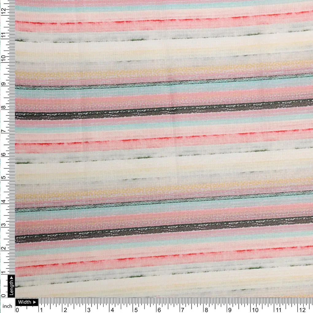 Blurry Strips Kota Doria Digital Printed Fabric Material - Image 4