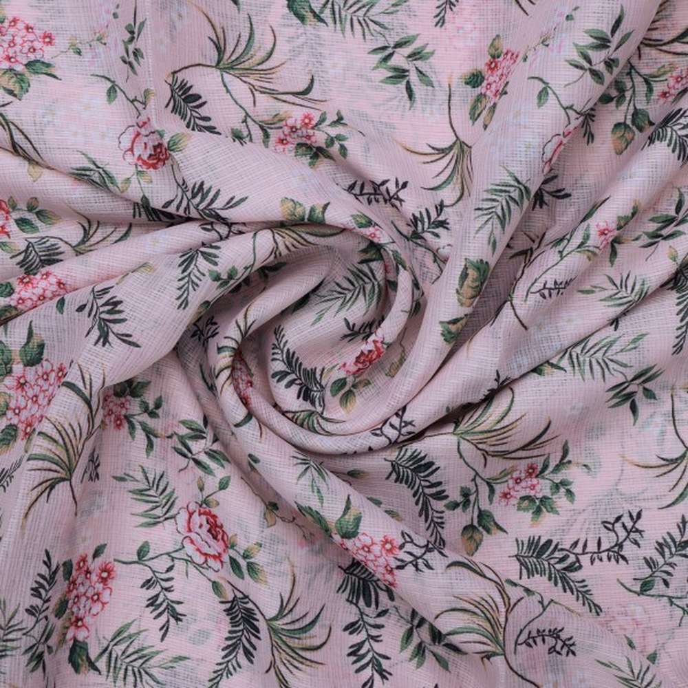 Blush Pink Floral and Leafy Vine Kota Doria Fabric - Image 2