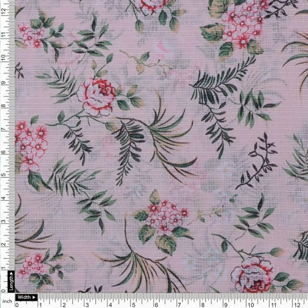 Blush Pink Floral and Leafy Vine Kota Doria Fabric - Image 4