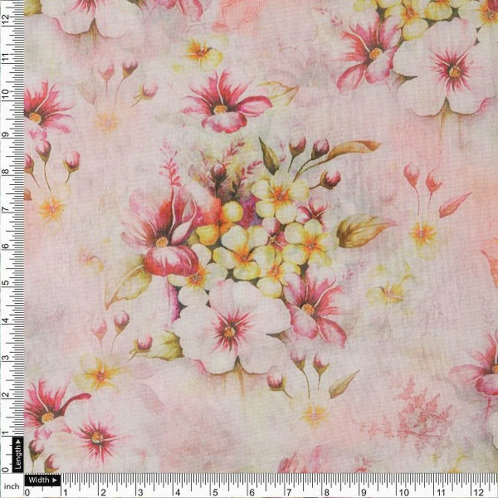 Blush Pink Watercolour Floral Print Tusser Silk Fabric - Image 4