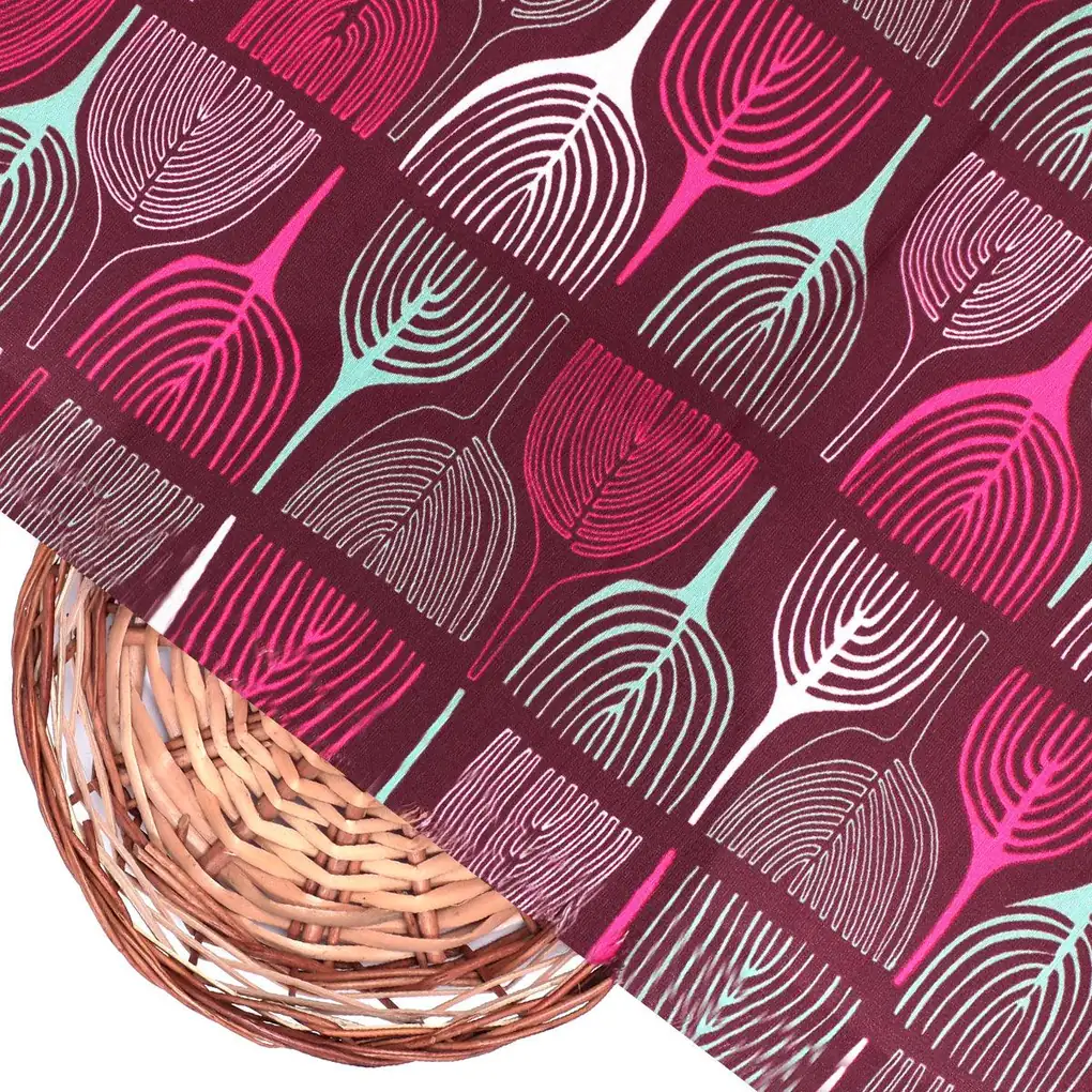 Bold Colourful Mahogany Leaf Digital Printed Fabric - Kora Silk - Image 2