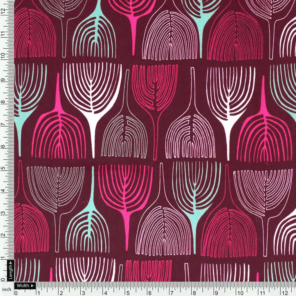 Bold Colourful Mahogany Leaf Digital Printed Fabric - Kora Silk - Image 4