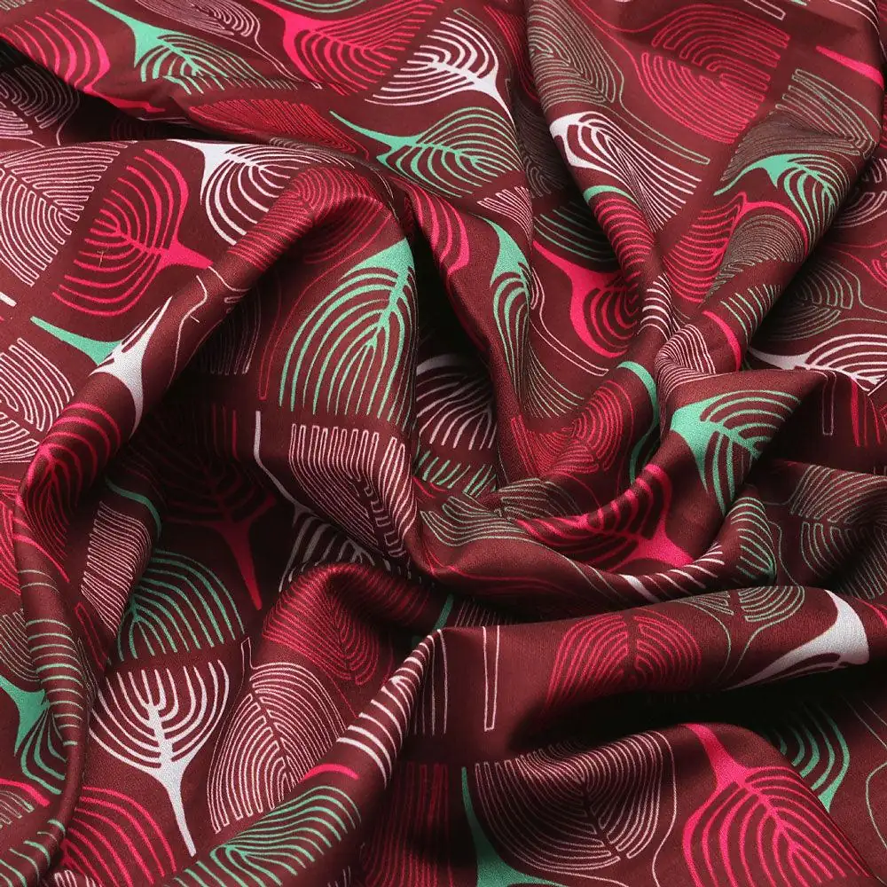 Bold Colourful Mahogany Leaf Digital Printed Fabric - Poly Muslin - Image 3