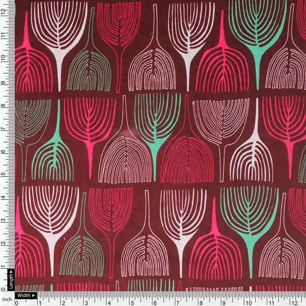 Bold Colourful Mahogany Leaf Digital Printed Fabric - Poly Muslin - Image 4