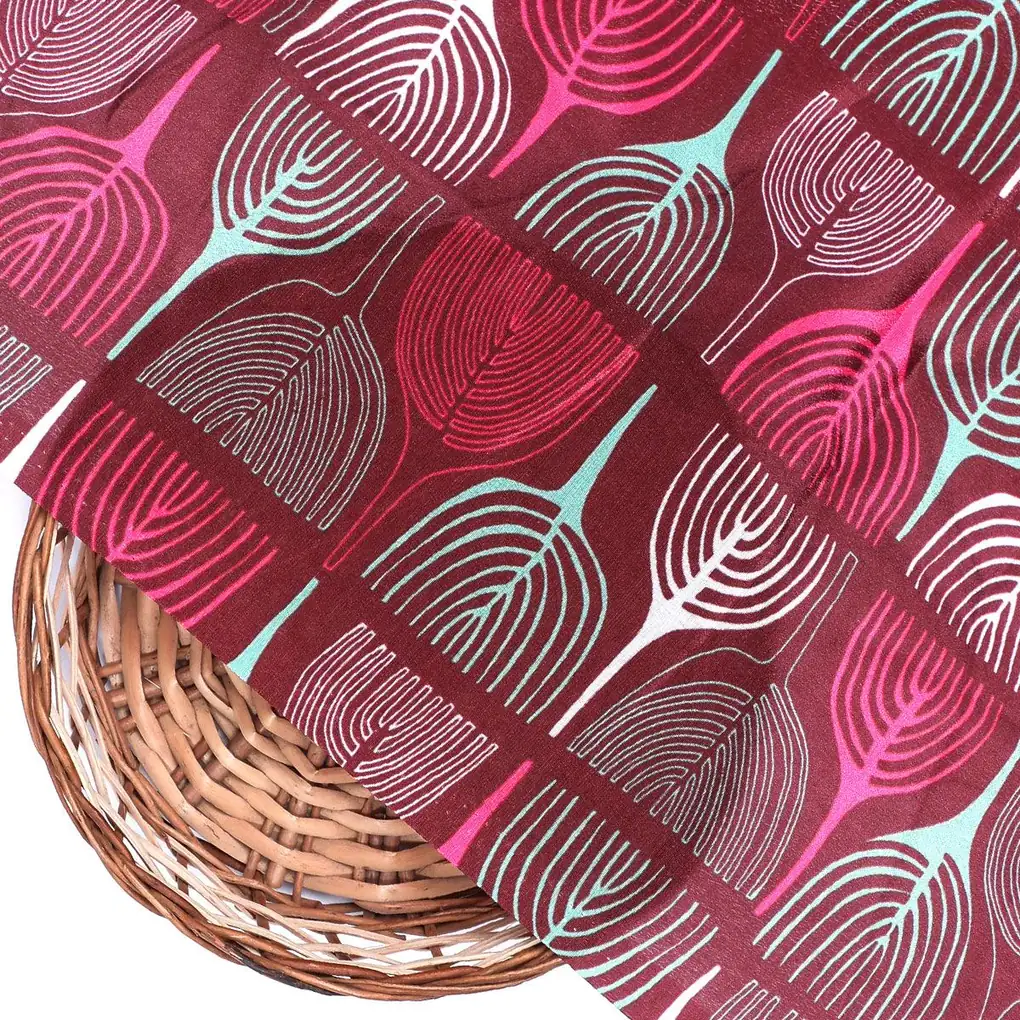 Bold Colourful Mahogany Leaf Digital Printed Fabric - Silk Crepe - Image 2