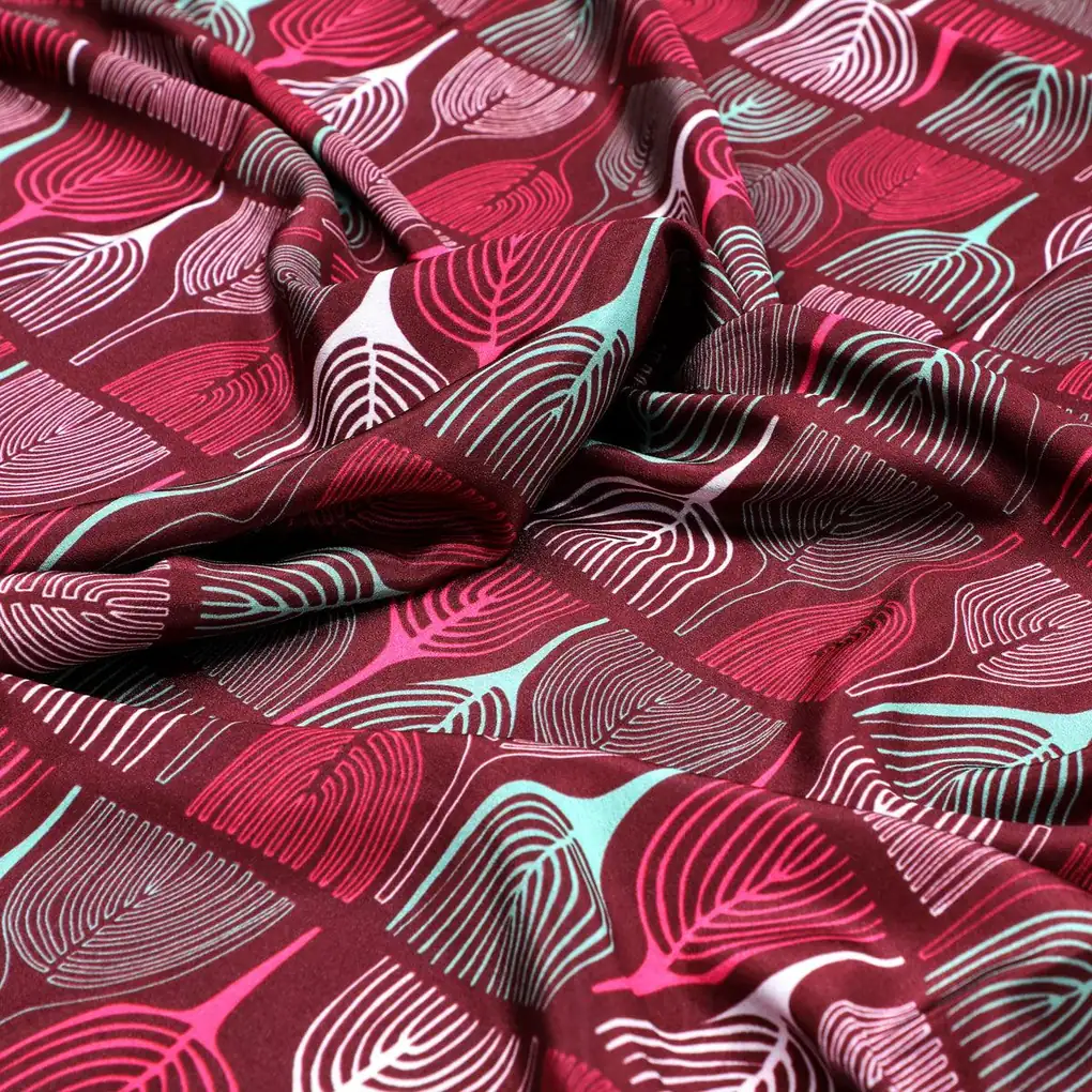 Bold Colourful Mahogany Leaf Digital Printed Fabric - Silk Crepe - Image 3