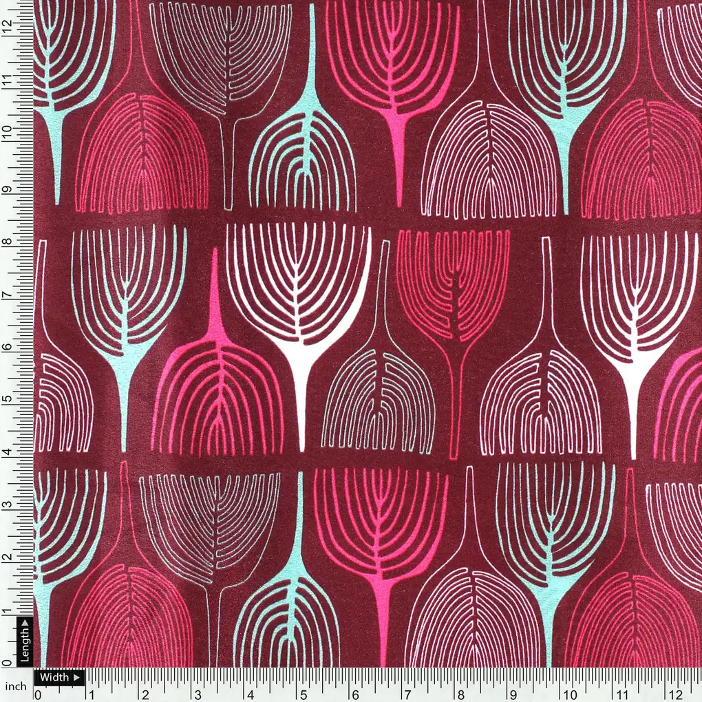 Bold Colourful Mahogany Leaf Digital Printed Fabric - Silk Crepe - Image 4