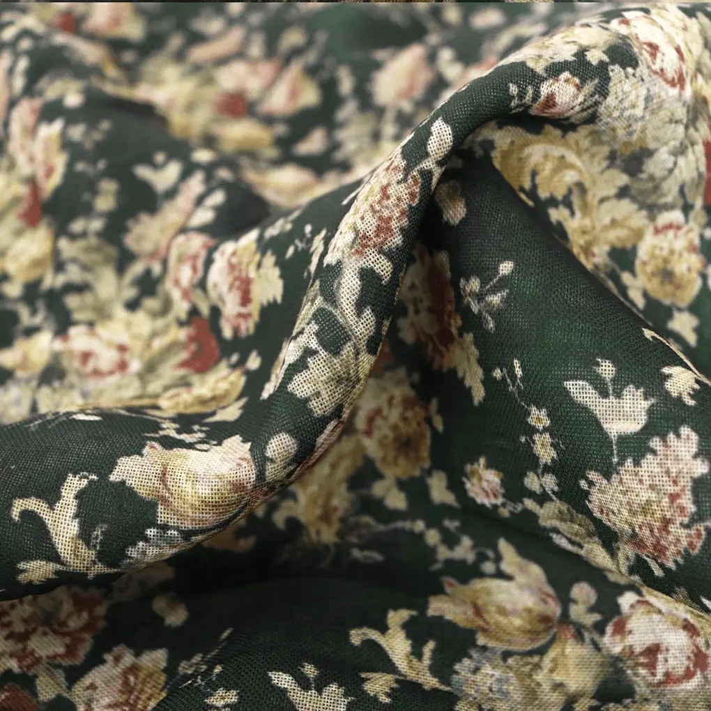 Botanical Calico Floral Pattern Digital Printed Fabric - Linen - Image 3
