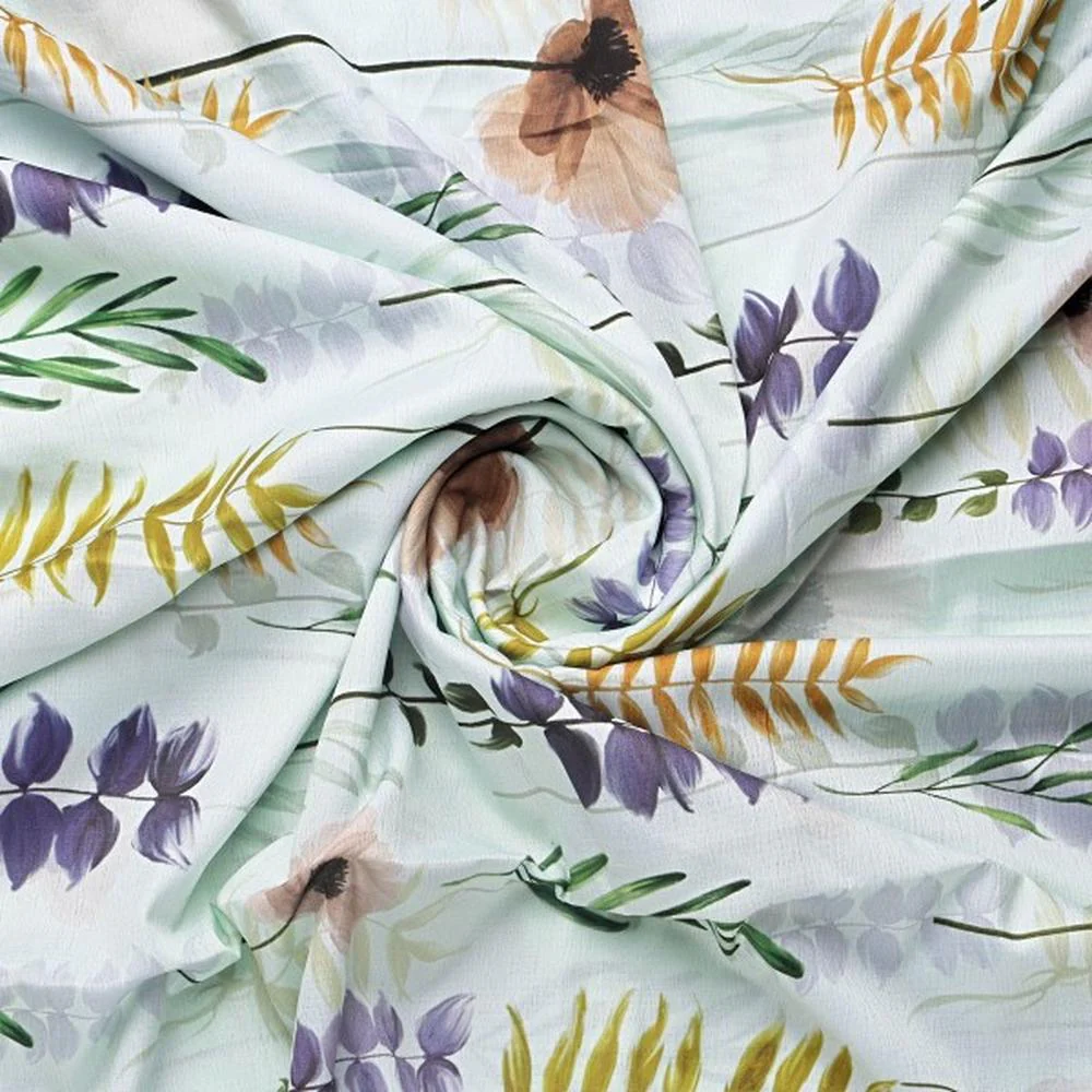 Botanical Floral & Leaves Digital Printed Polyester Fabric - Image 2