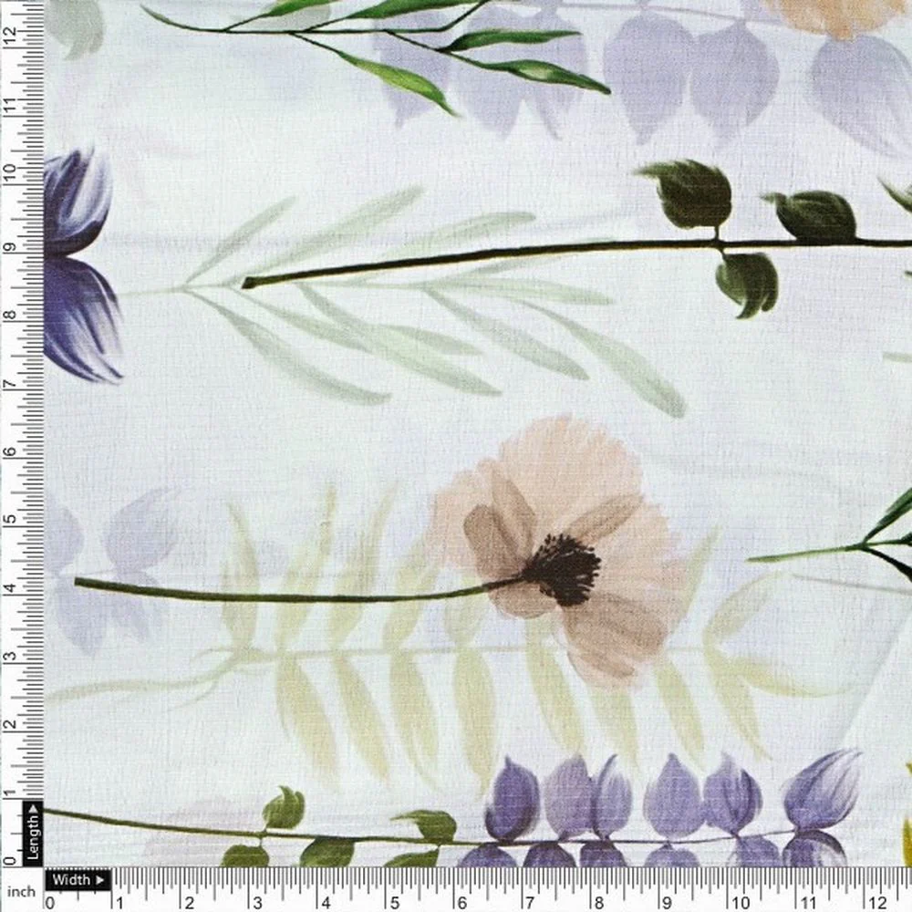 Botanical Floral & Leaves Digital Printed Polyester Fabric - Image 4
