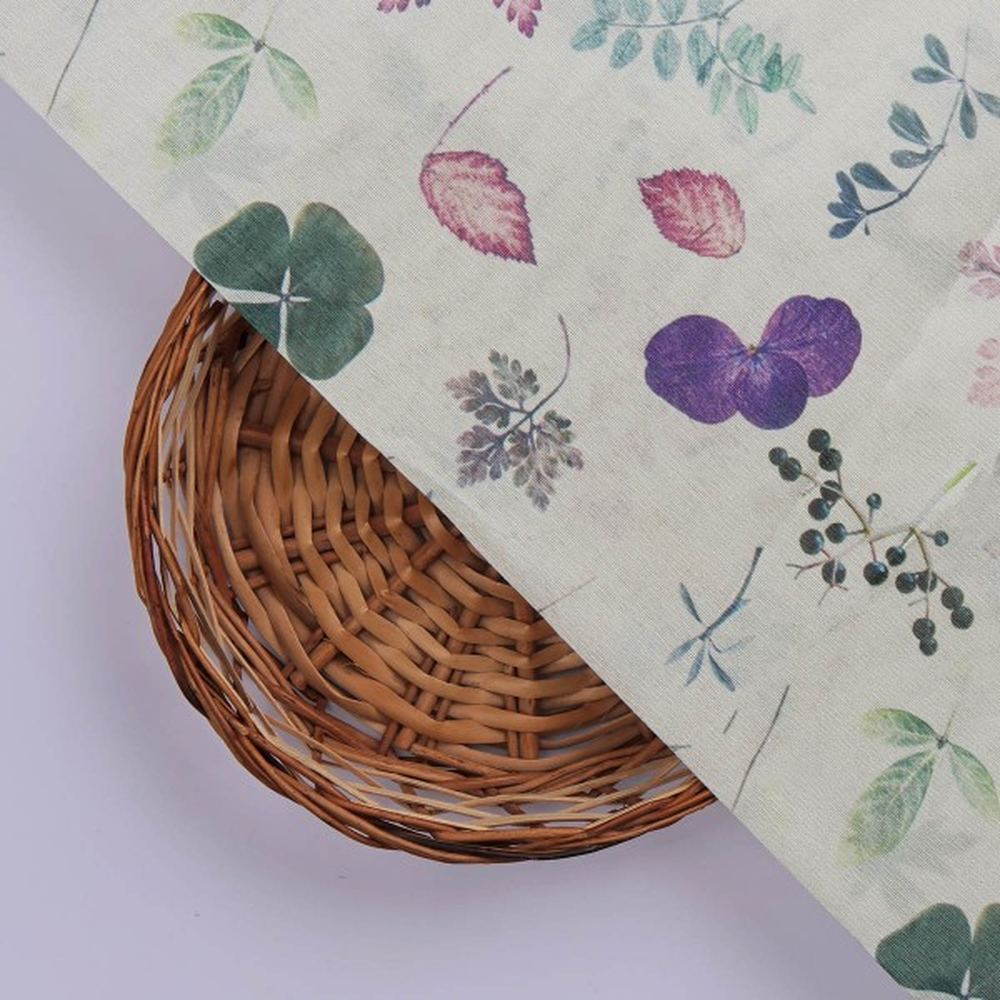 Botanical Leaves & Flora Printed Tusser Silk Fabric - Image 3