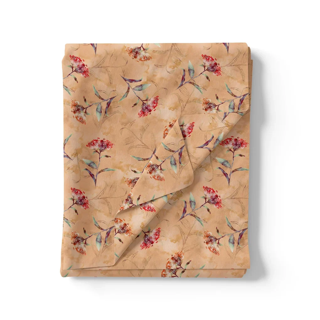 Botanical Red And Orange Floral Flower Digital Printed Fabric - Image 3