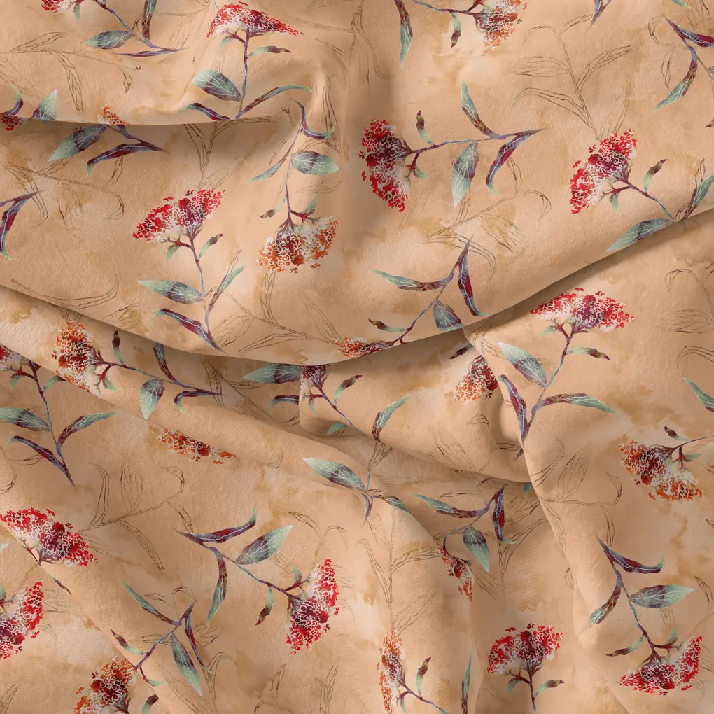 Botanical Red And Orange Floral Flower Digital Printed Fabric - Image 4