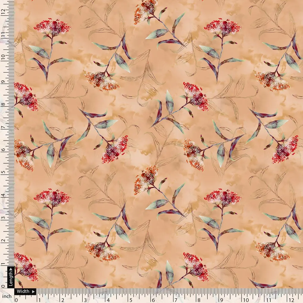 Botanical Red And Orange Floral Flower Digital Printed Fabric - Image 5