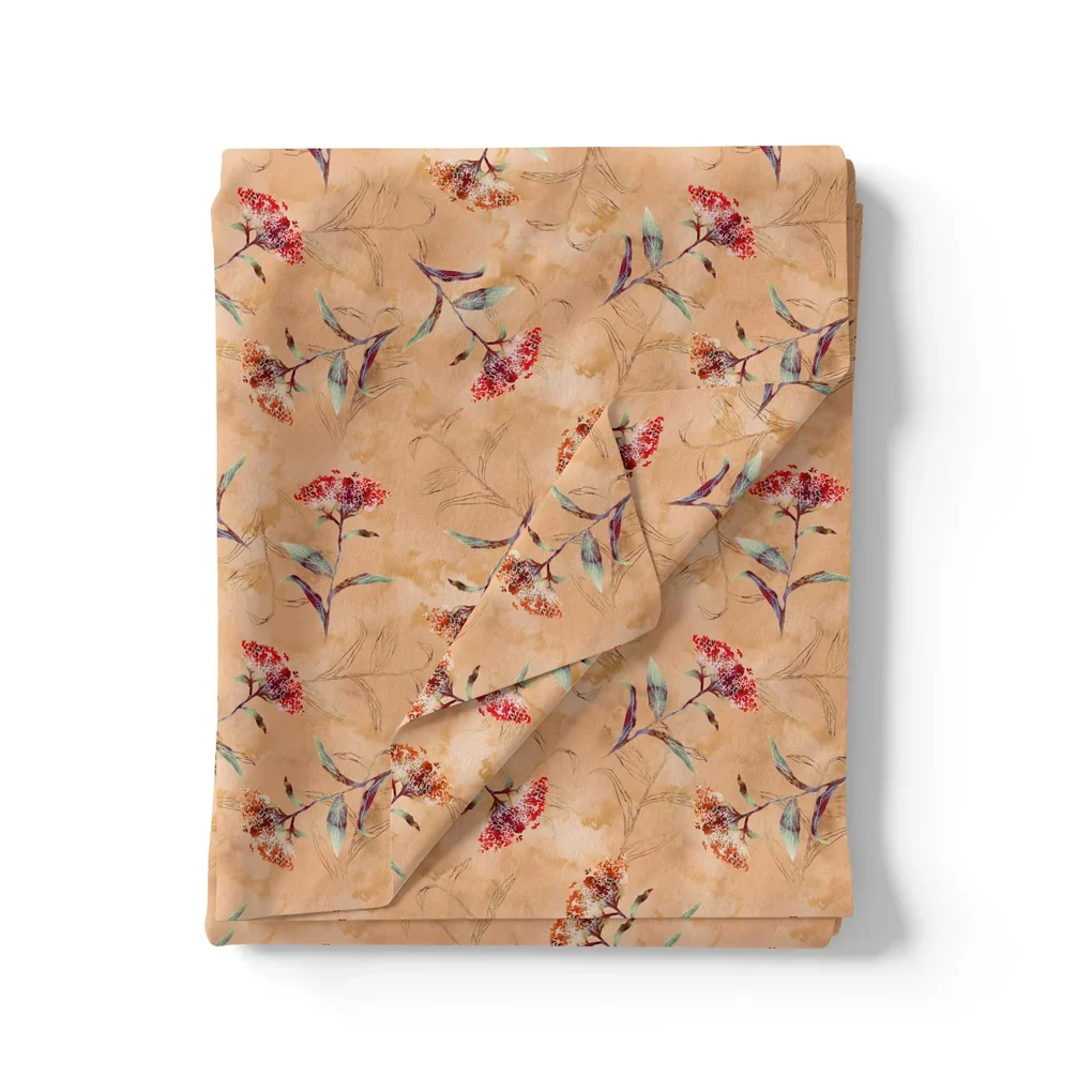 Botanical Red And Orange Floral Flower Digital Printed Fabric - Pure Georgette - Image 3