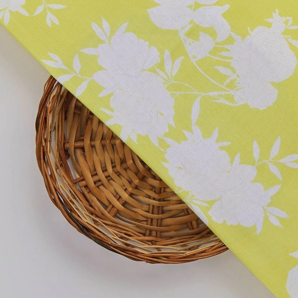 Bright Yellow & White Floral Silhouette Muslin Fabric - Image 2