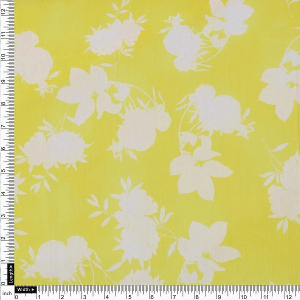 Bright Yellow & White Floral Silhouette Muslin Fabric - Image 4