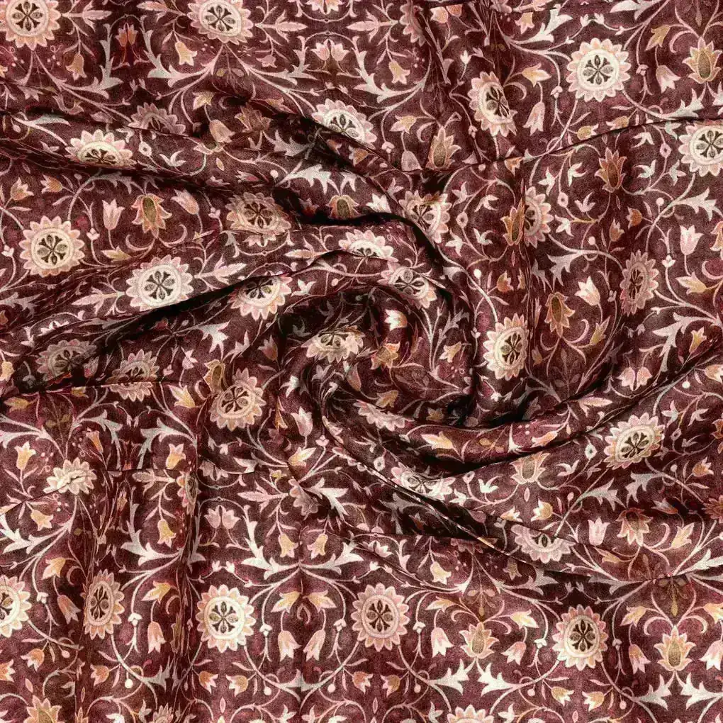 Brown Beautiful Damask Pattern Digital Printed Fabrics - Image 3