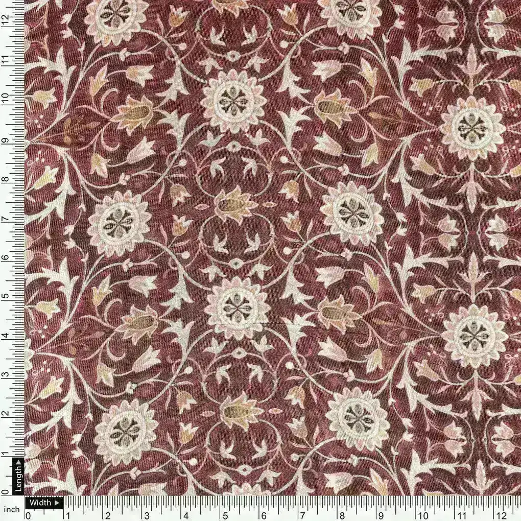 Brown Beautiful Damask Pattern Digital Printed Fabrics - Image 4