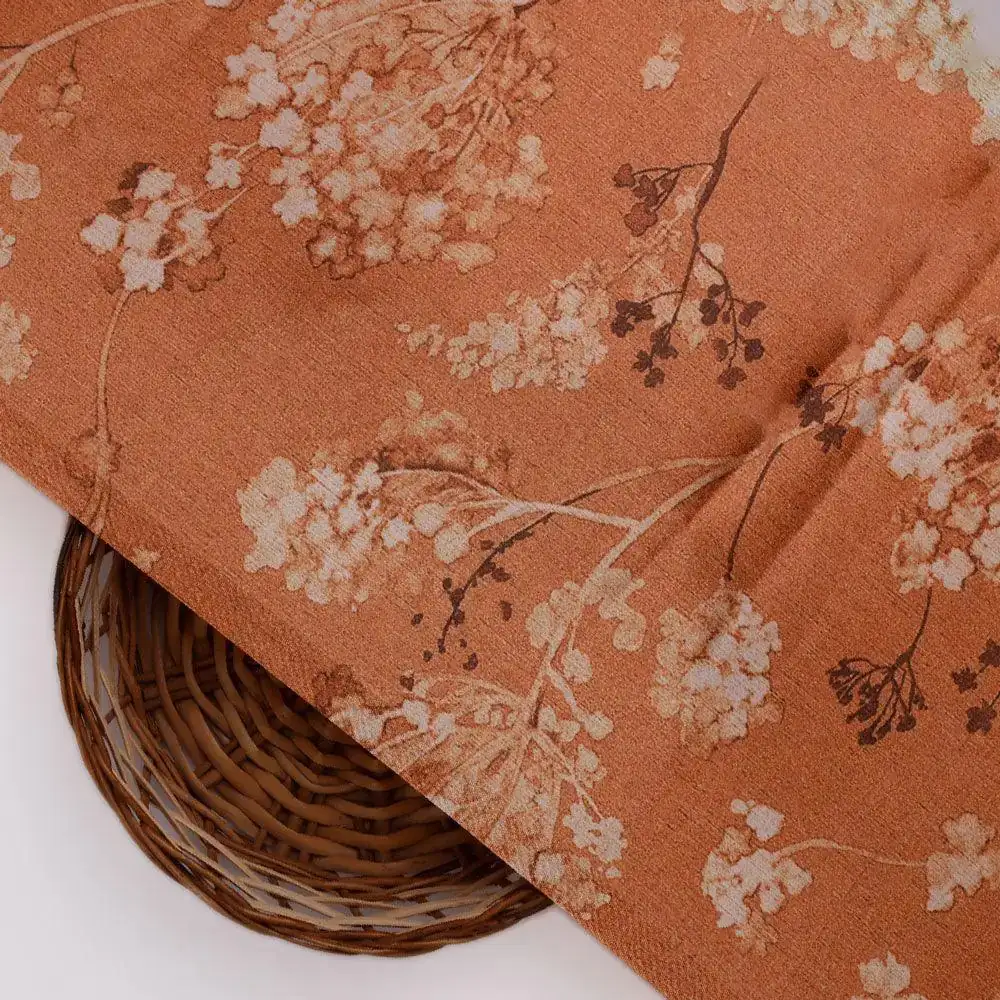 Brown Brush Painted Flower Digital Printed Fabric - Image 2