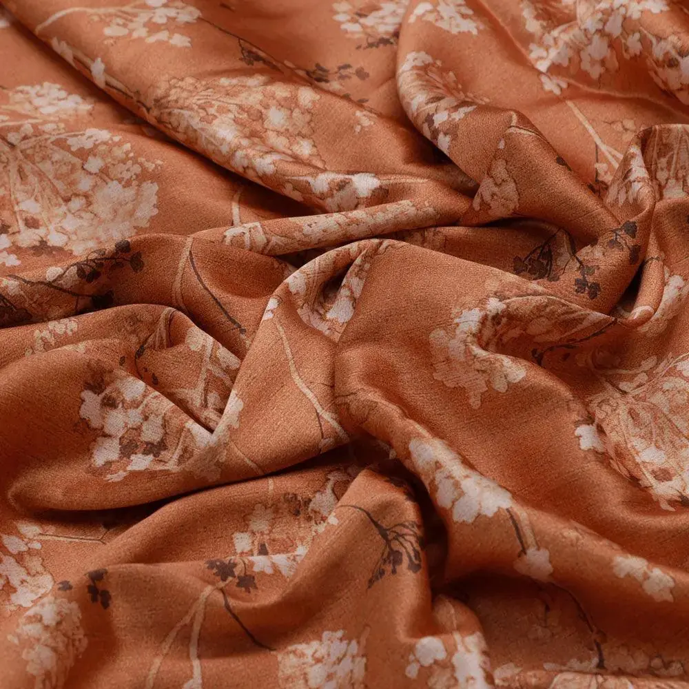 Brown Brush Painted Flower Digital Printed Fabric - Image 3