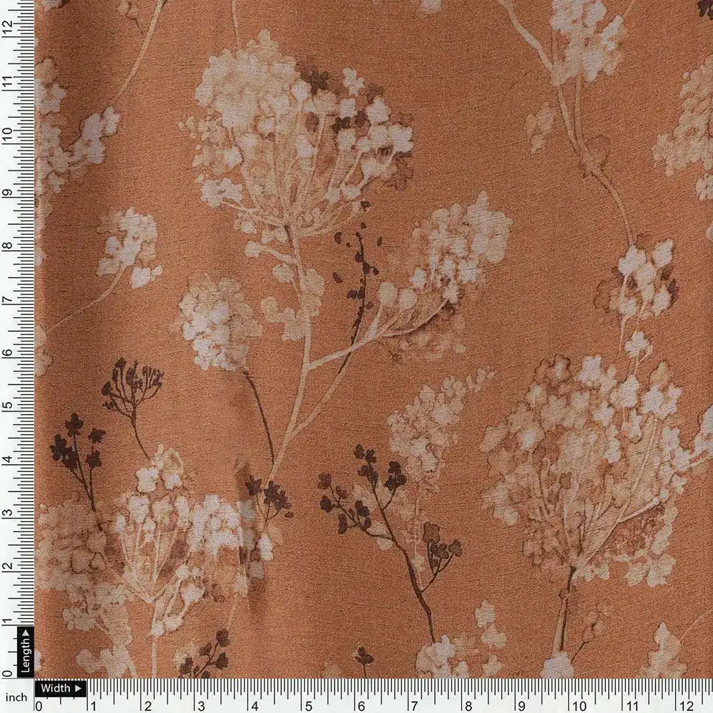 Brown Brush Painted Flower Digital Printed Fabric - Image 4