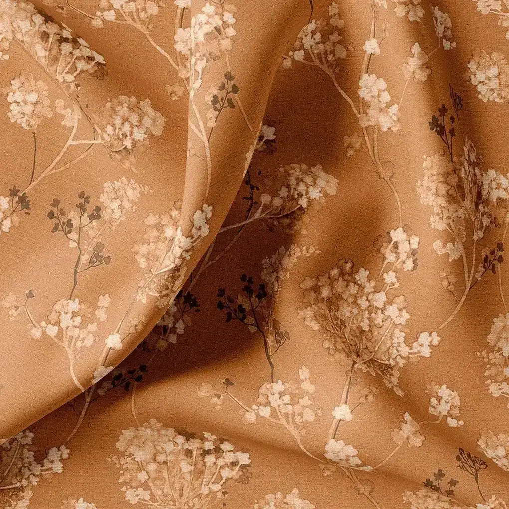 Brown Brush Painted Flower Digital Printed Fabric - Image 3