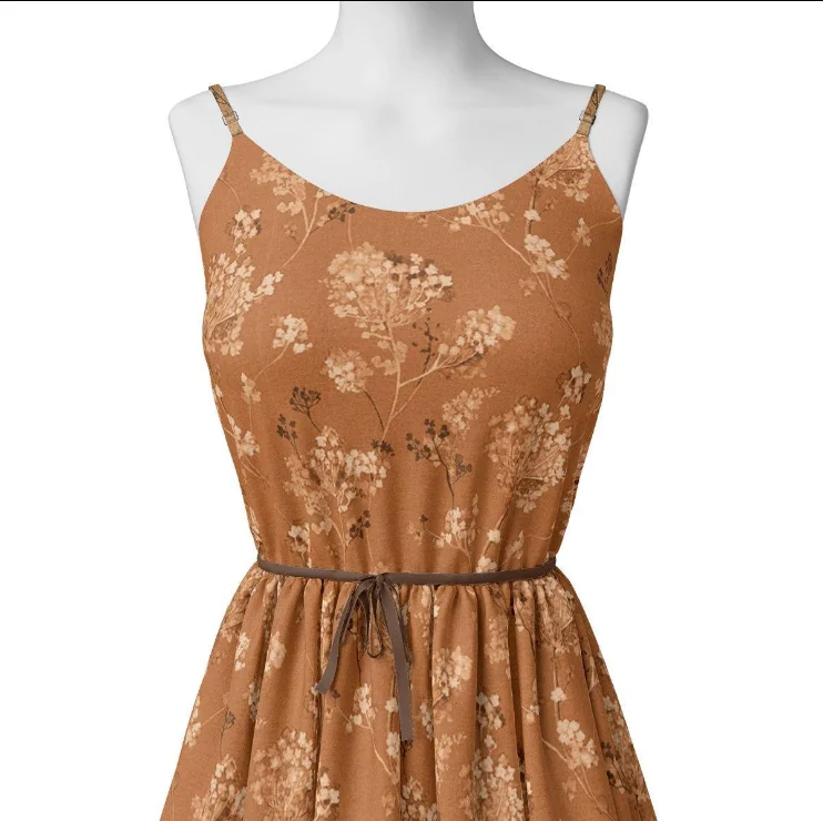Brown Brush Painted Flower Digital Printed Fabric - Image 3