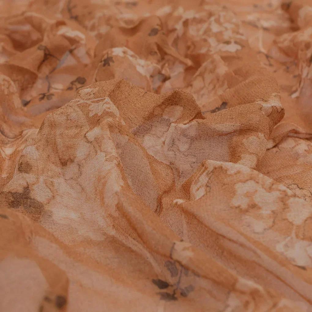 Brown Brush Painted Flower Digital Printed Fabric - Image 2
