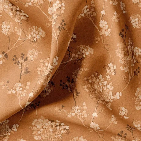 Brown Brush Painted Flower Digital Printed Fabric - Pure Muslin - Image 3