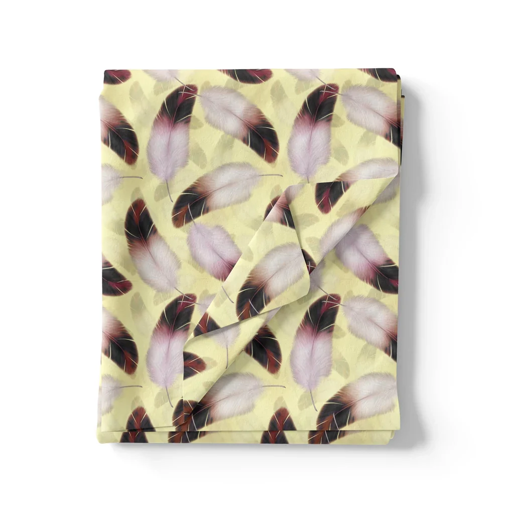 Brown Feather With pastel Yellow Background Digital Printed Fabric - Weightless - Image 3