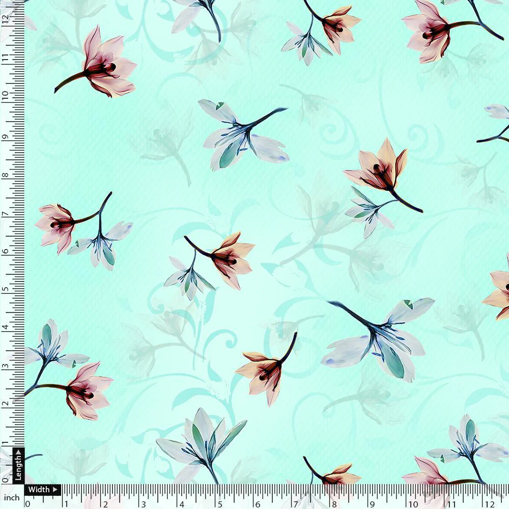 Brown Floating Flower On Rama Green Digital Printed Fabric - Image 4