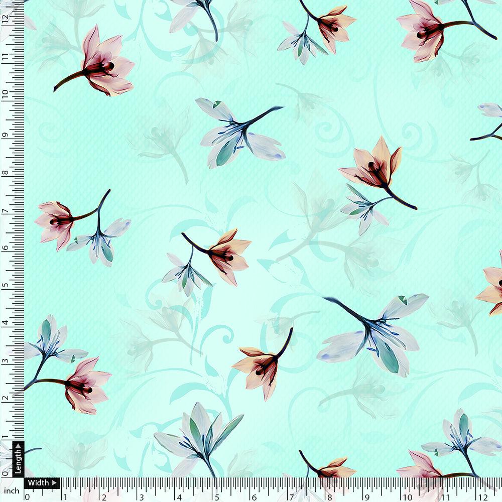 Brown Floating Flower On Rama Green Digital Printed Fabric  - Japan Satin - Image 4
