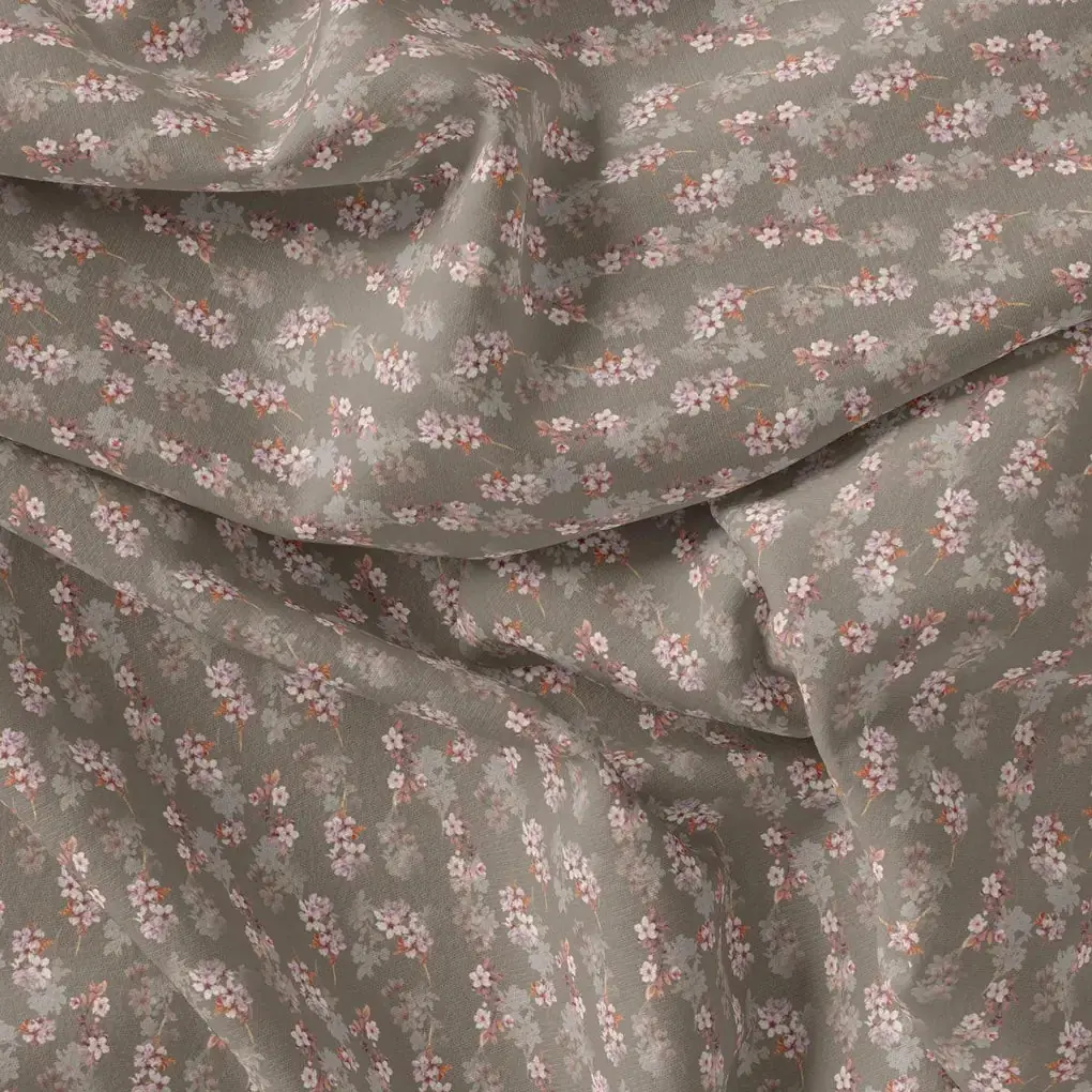 Brown Flower Weightless Printed Fabric - Image 4