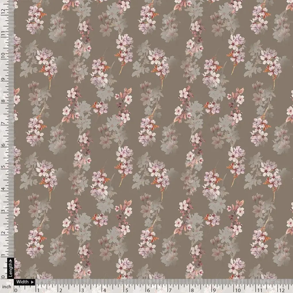 Brown Flower Weightless Printed Fabric - Image 5
