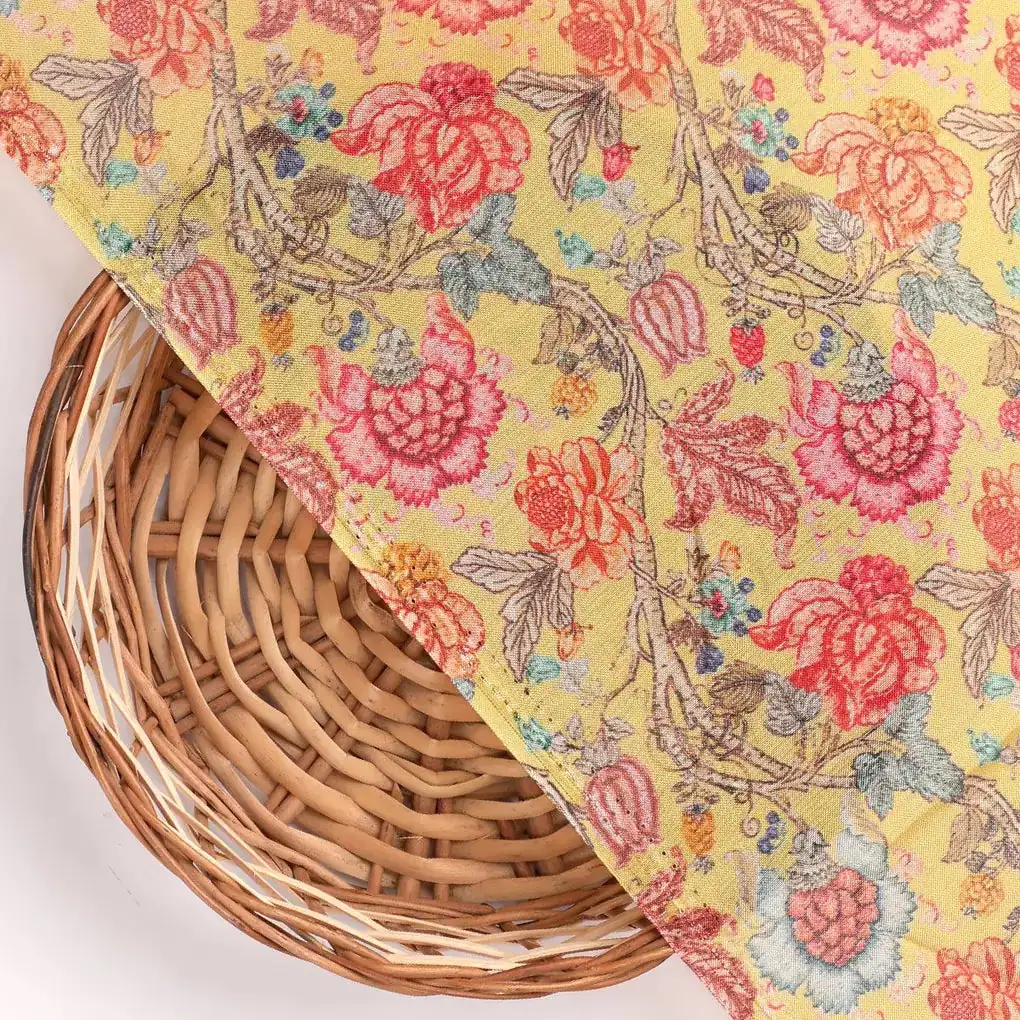 Darkolivegreen Jacobean Pure Muslin Printed Fabric Material - Image 2