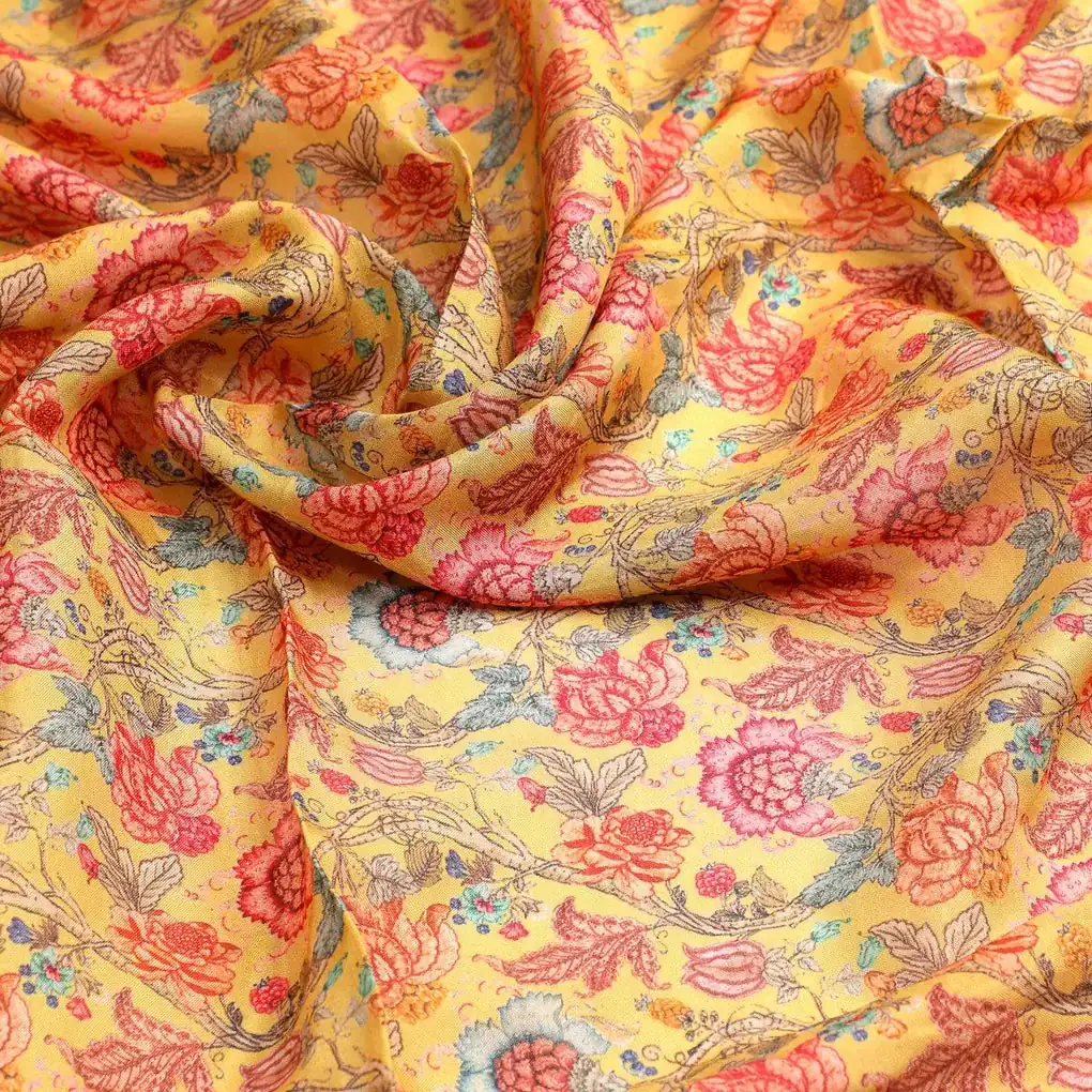 Darkolivegreen Jacobean Pure Muslin Printed Fabric Material - Image 3